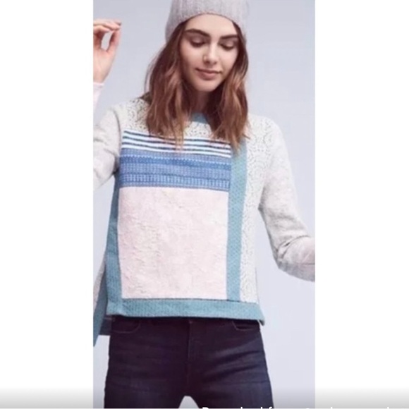 Anthropologie Postmark Patchwork Metallic Fiber Sweater sz S - Picture 2 of 8